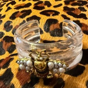 Gold and Clear Bee Cuff Bracelet